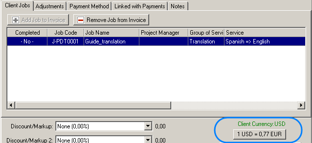 client currency invoice